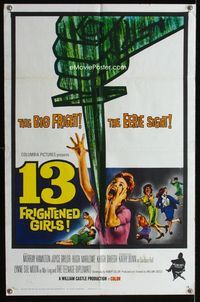1i005 13 FRIGHTENED GIRLS one-sheet movie poster '63 William Castle, cool plunging knife artwork!