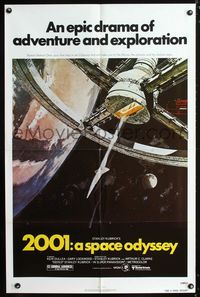 1i008 2001: A SPACE ODYSSEY one-sheet R80 Stanley Kubrick sci-fi classic, Bob McCall spacewheel art!