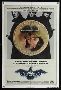 1i009 3 DAYS OF THE CONDOR one-sheet movie poster '75 secret agent Robert Redford & Faye Dunaway!