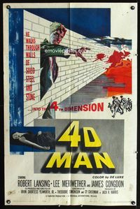 1i016 4D MAN one-sheet movie poster '59 Robert Lansing walks through walls of solid steel and stone!