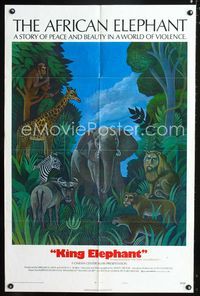 1i024 AFRICAN ELEPHANT style B one-sheet '71 great artwork of wild jungle animals, King Elephant!