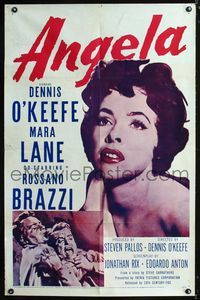 1i038 ANGELA one-sheet movie poster '55 Dennis O'Keefe, Rossano Brazzi, sexy close up of Mara Lane!