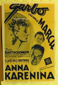 1i041 ANNA KARENINA one-sheet movie poster R42 Greta Garbo, Fredric March, Freddie Bartholomew