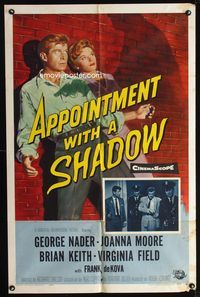 1i046 APPOINTMENT WITH A SHADOW one-sheet poster '58 cool noir artwork of silhouette pointing gun!