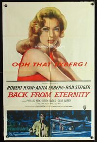1i051 BACK FROM ETERNITY one-sheet movie poster '56 super close up of that sexy Anita Ekberg!