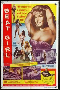 1i058 BEAT GIRL one-sheet '61 my mother was a stripper... I want to be one too, Wild For Kicks!