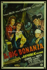 1i071 BIG BONANZA one-sheet poster '44 cool art of Richard Arlen, Bob Livingston & Jane Frazee!