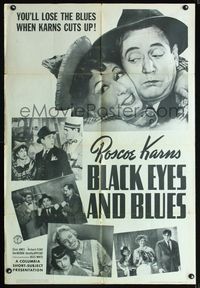 1i078 BLACK EYES & BLUES one-sheet '41 Roscoe Karns & Elsie Ames will make you lose the blues!