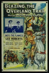 1i080 BLAZING THE OVERLAND TRAIL Chap 4 one-sheet '56 cool art of the Heroes of the Pony Express!