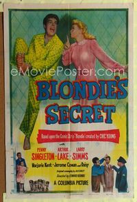 1i084 BLONDIE'S SECRET one-sheet poster '48 wacky art of Penny Singleton & Arthur Lake as Dagwood!