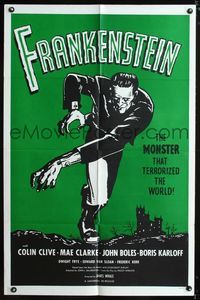 1i003 FRANKENSTEIN one-sheet poster R60s great close up artwork of Boris Karloff as the monster!