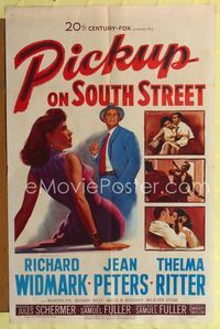 1i518 PICKUP ON SOUTH STREET 1sheet '53 Richard Widmark & Jean Peters in Samuel Fuller noir classic!