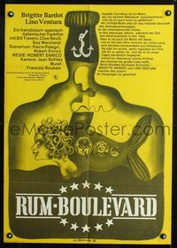 1k008 RUM RUNNERS East German poster '72 Brigitte Bardot, wild sexy liquor bottle art by G. Rappers!