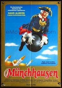 1k034 ADVENTURES OF BARON MUNCHAUSEN German movie poster R78 great art of man flying on cannonball!