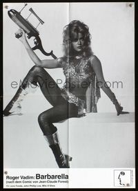 1k047 BARBARELLA German movie poster R70s sexiest portrait of sci-fi heroine Jane Fonda with gun!