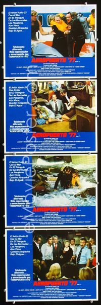 1k537 AIRPORT '77 4 Spanish/U.S. movie lobby cards '77 Lee Grant, Jack Lemmon, Olivia de Havilland