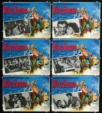 1k442 BUCCANEER 6 Mexican lobby cards '58 Yul Brynner, Charlton Heston, directed by Anthony Quinn!
