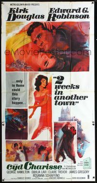 1m219 2 WEEKS IN ANOTHER TOWN 3sheet '62 romantic art of Kirk Douglas & Cyd Charisse by Bart Doe!