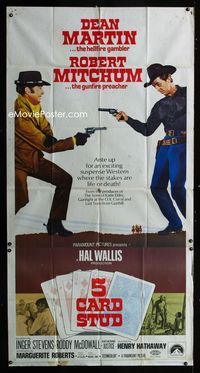 1m222 5 CARD STUD three-sheet movie poster '68 cowboys Dean Martin & Robert Mitchum play poker!