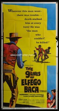 1m347 9 LIVES OF ELFEGO BACA three-sheet movie poster '60s cowboy Robert Loggia has nine lives!
