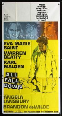 1m228 ALL FALL DOWN three-sheet '62 Warren Beatty, Eva Marie Saint, Karl Malden, Frankenheimer