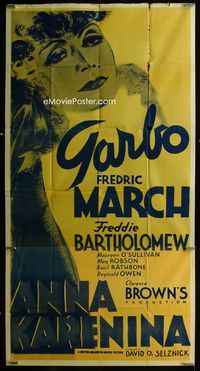 1m234 ANNA KARENINA three-sheet poster R40s wonderful full-length & headshot artwork of Greta Garbo!