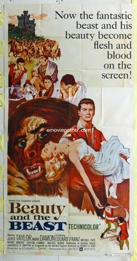 1m247 BEAUTY & THE BEAST three-sheet '62 Mark Damon turns into a werewolf at night, Joyce Taylor