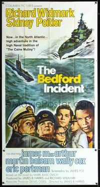 1m249 BEDFORD INCIDENT 3sheet '65 Richard Widmark, Sidney Poitier, cool battleship & submarine art!