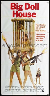 1m256 BIG DOLL HOUSE three-sheet poster '71 artwork of Pam Grier & sexy caged girls with huge guns!