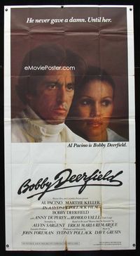 1m264 BOBBY DEERFIELD int'l three-sheet '77 close up of race car driver Al Pacino & Marthe Keller!