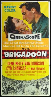 1m276 BRIGADOON three-sheet poster '54 great close up romantic art of Gene Kelly & Cyd Charisse!