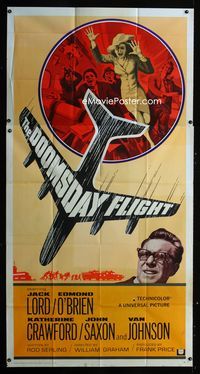 1m336 DOOMSDAY FLIGHT three-sheet poster '68 Jack Lord, Edmond O'Brien, cool crashing airplane art!