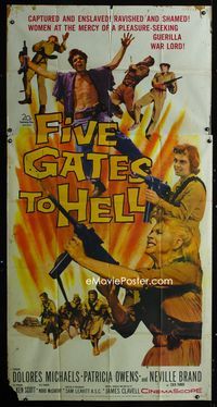 1m366 FIVE GATES TO HELL 3sh '59 James Clavell, Dolores Michaels, Patricia Owens, girls with guns!