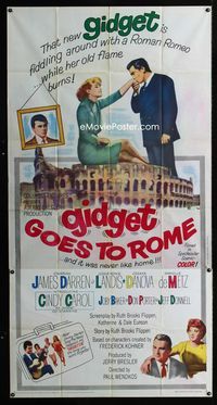 1m383 GIDGET GOES TO ROME three-sheet poster '63 James Darren & Cindy Carol by Italy's Colisseum!