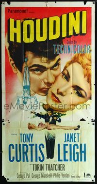 1m414 HOUDINI three-sheet poster '53 art of magician Tony Curtis and his sexy assistant Janet Leigh!