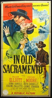 1m423 IN OLD SACRAMENTO three-sheet poster '46 art of masked bandit Bill Elliott & Constance Moore!