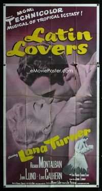1m448 LATIN LOVERS three-sheet '53 best huge kiss close up of Lana Turner & Ricardo Montalban!
