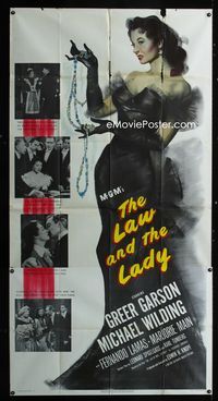 1m449 LAW & THE LADY 3sheet '51 great full-length sexiest artwork of Greer Garson in all black gown!