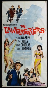 1m450 LAWBREAKERS three-sheet poster '60 Jack Warden, sexy harem girls, striking manhunt image!