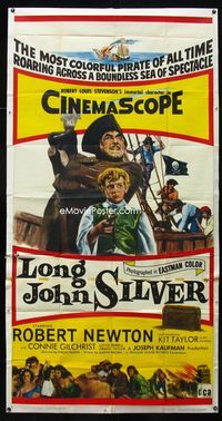 1m457 LONG JOHN SILVER three-sheet poster '54 Robert Newton as the most colorful pirate of all time!