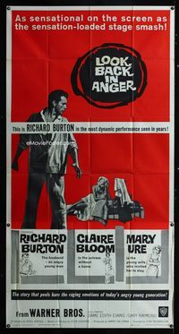 1m458 LOOK BACK IN ANGER three-sheet movie poster '59 Richard Burton, Claire Bloom, Mary Ure