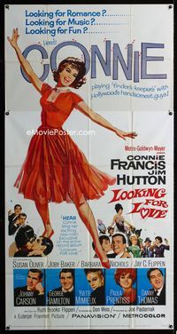 1m459 LOOKING FOR LOVE three-sheet poster '64 great full-length art of sexy singer Connie Francis!