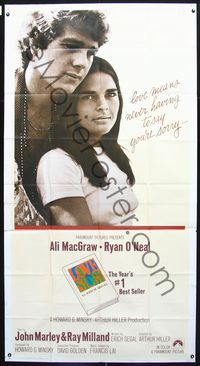 1m462 LOVE STORY three-sheet movie poster '70 great romantic close up of Ali MacGraw & Ryan O'Neal!