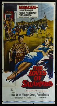 1m463 LOVES OF SALAMMBO three-sheet poster '62 art of barbarian Edmund Purdom & sexy Jeanne Valerie!