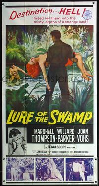 1m465 LURE OF THE SWAMP three-sheet '57 two men & a super sexy woman find their destination is Hell!