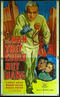 1m470 MAN THEY COULD NOT HANG 3sheet R47 incredible full-length art of mad scientist Boris Karloff!