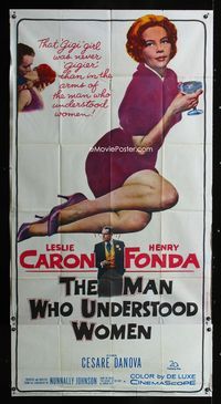 1m472 MAN WHO UNDERSTOOD WOMEN 3sheet '59 Henry Fonda, giant image of that Gigi girl Leslie Caron!