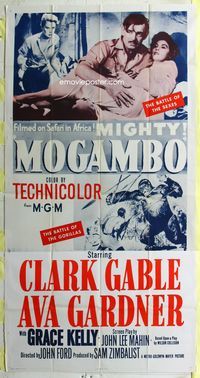 1m478 MOGAMBO three-sheet movie poster R60s Clark Gable, Grace Kelly & Ava Gardner in Africa!