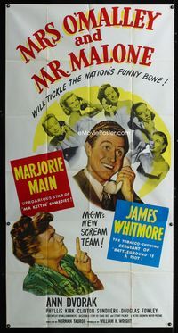 1m481 MRS O'MALLEY & MR MALONE 3sheet '51 Marjorie Main & Whitmore tickle the nation's funny bone!