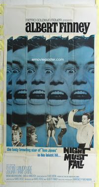 1m490 NIGHT MUST FALL three-sheet poster '64 cool huge repeating image of psycho Albert Finney!